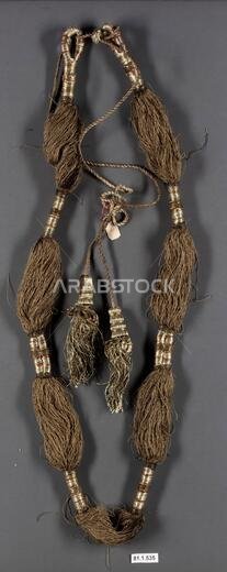 Headband, 19th century, Possibly made in Saudi Arabia, Silk, metal thread; wrapped and braided, L. 32 in. (81.28 cm), Textiles-Costumes