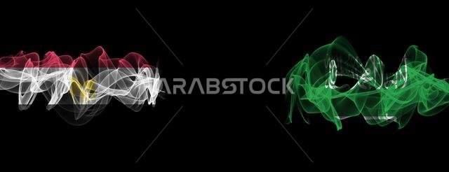 Flags of Egypt and Saudi Arabia on Black background, Egypt vs Saudi Arabia Smoke Flags
