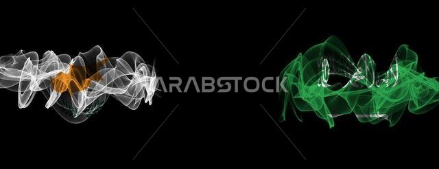 Flags of Cyprus and Saudi Arabia on Black background, Cyprus vs Saudi Arabia Smoke Flags