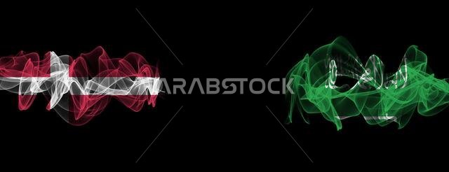 Flags of Denmark and Saudi Arabia on Black background, Denmark vs Saudi Arabia Smoke Flags