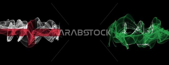 Flags of England and Saudi Arabia on Black background, England vs Saudi Arabia Smoke Flags