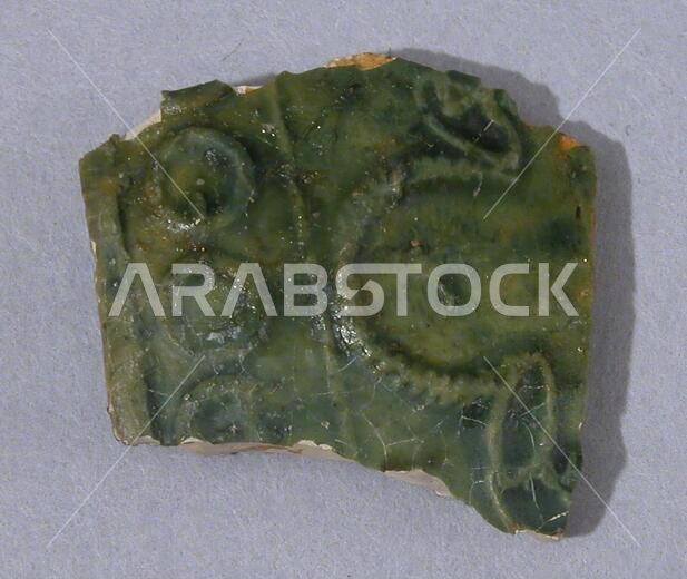 Fragment, 9th century, Found Saudi Arabia, Dhahran, Earthenware; molded decoration, glazed, Ceramics