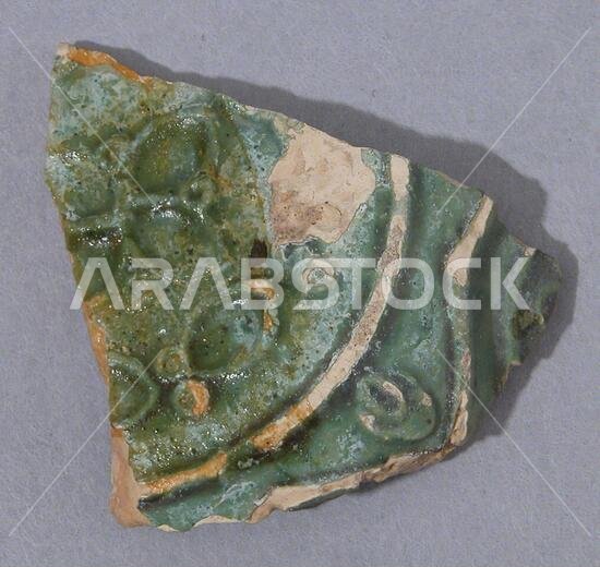 Fragment, 9th century, Found Saudi Arabia, Dhahran, Earthenware; molded decoration, glazed, Ceramics
