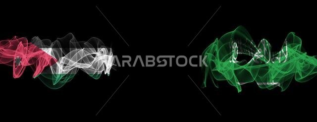 Flags of Jordan and Saudi Arabia on Black background, Jordan vs Saudi Arabia Smoke Flags