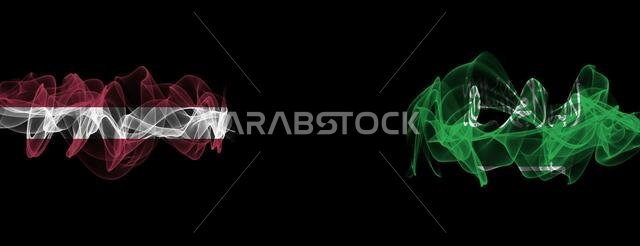 Flags of Latvia and Saudi Arabia on Black background, Latvia vs Saudi Arabia Smoke Flags