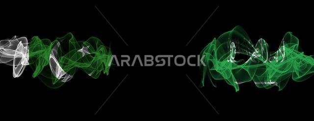 Flags of Pakistan and Saudi Arabia on Black background, Pakistan vs Saudi Arabia Smoke Flags