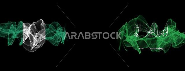 Flags of Nigeria and Saudi Arabia on Black background, Nigeria vs Saudi Arabia Smoke Flags