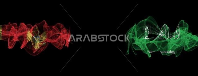 Flags of Montenegro and Saudi Arabia on Black background, Montenegro vs Saudi Arabia Smoke Flags