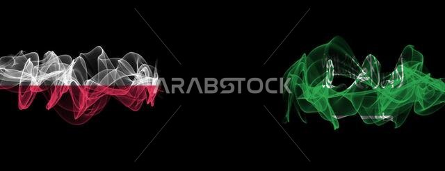 Flags of Poland and Saudi Arabia on Black background, Poland vs Saudi Arabia Smoke Flags