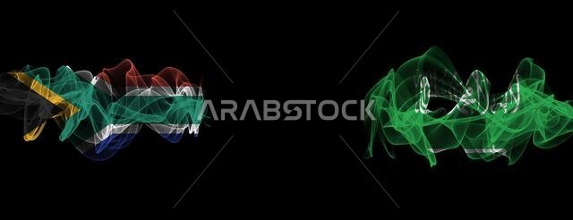 أعلام جنوب أفريقيا والمملكة العربية السعودية على خلفية سوداء، جنوب أفريقيا ضد المملكة العربية السعودية، أعلام الدخان