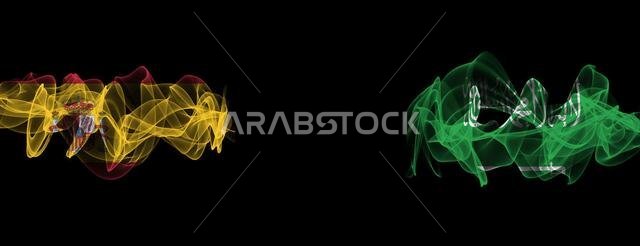 Flags of Spain and Saudi Arabia on Black background, Spain vs Saudi Arabia Smoke Flags