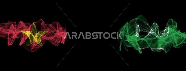 Flags of Vietnam and Saudi Arabia on Black background, Vietnam vs Saudi Arabia Smoke Flags