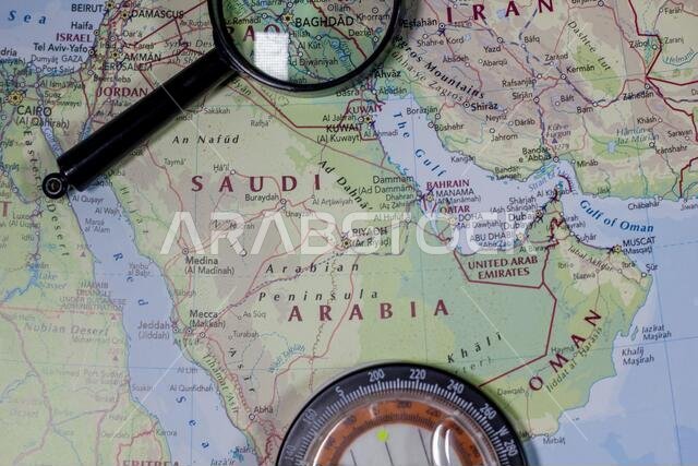 Ivanovsk, Russia - February 04, 2019: Saudi Arabia on the map of the world