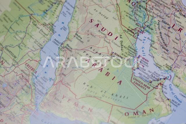 Ivanovsk, Russia - February 04, 2019: Saudi Arabia on the map of the world
