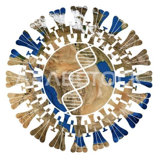 Corona virus above Middle East. Corona graphics combined with a map of The Middle East - of our blue planet Earth - isolated on white background. Elem