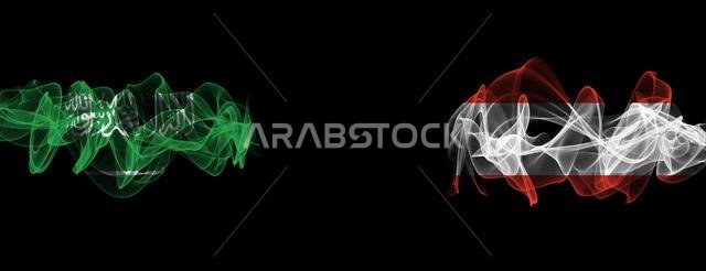 Flags of Saudi Arabia and Austria on Black background, Saudi Arabia vs Austria Smoke Flags