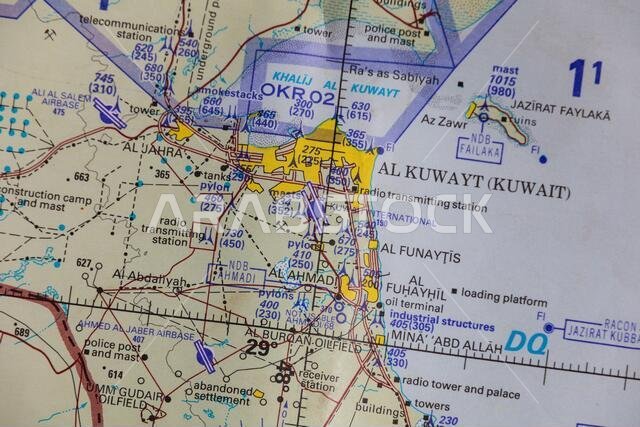 1990 1991 Gulf War Kuwait and Saudi Arabian airspace chart map