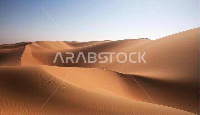 Abstract landscape with desert dunes on a sunny day. Liwa desert, Abu Dhabi, United Arab Emirates.