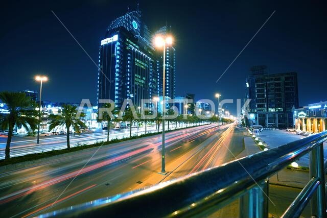 Riyadh, Saudi Arabia’s capital and main financial hub-King Fahad Road at night