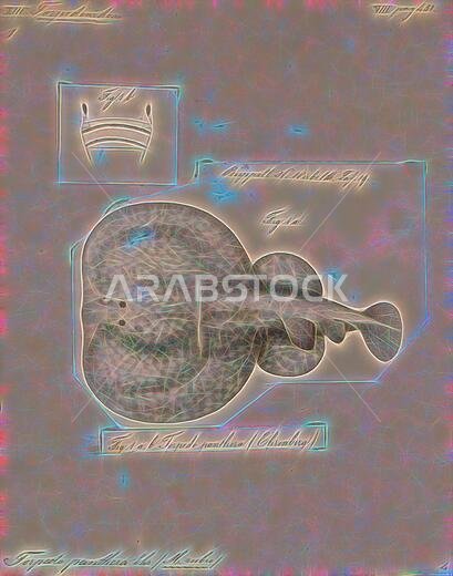 Torpedo panthera, Print, Torpedo panthera also known as the Leopard torpedo is a species of fish in the Torpedinidae family. It is found in Djibouti, Egypt, Eritrea, India, Iran, Oman, Pakistan, Saudi Arabia, Somalia, Sudan, and Yemen. Its natural habitat is open seas., 1700-1880, Reimagined by Gibon, design of warm cheerful glowing of brightness and light rays radiance. Classic art reinvented with a modern twist. Photography inspired by futurism, embracing dynamic energy of modern technology, m