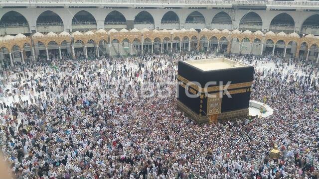 MECCA, SAUDI ARABIA,  August 2019 - Muslim pilgrims from all over the world gathered to perform Umrah or Hajj at the Haram Mosque in Mecca, Saudi Arab