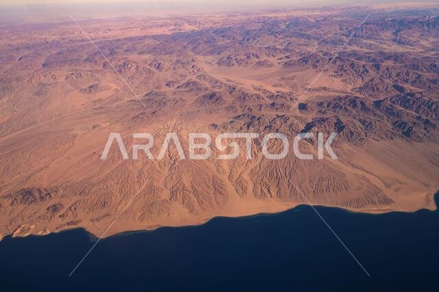 Aerial view of Saudi Arabia from the gulf of Aqaba Red Sea