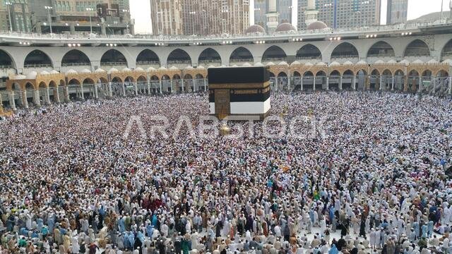 MECCA, SAUDI ARABIA,  August 2019 - Muslim pilgrims from all over the world gathered to perform Umrah or Hajj at the Haram Mosque in Mecca, Saudi Arab