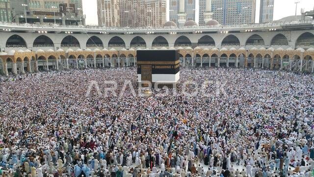 MECCA, SAUDI ARABIA,  August 2019 - Muslim pilgrims from all over the world gathered to perform Umrah or Hajj at the Haram Mosque in Mecca, Saudi Arab