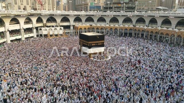 MECCA, SAUDI ARABIA,  August 2019 - Muslim pilgrims from all over the world gathered to perform Umrah or Hajj at the Haram Mosque in Mecca, Saudi Arab