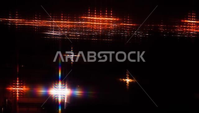 Abstract background photo with colorful diffraction grating effect over light spots at night