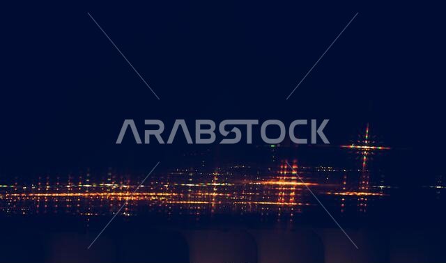 صورة خلفية تجريدية مع أضواء ضبابية فوق سماء زرقاء داكنة، تمثيل تأثير محزز حيود