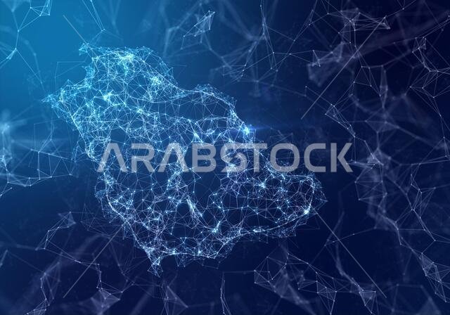 The map of Saudi Arabia indicating a connected web of dots and lines. (series)
