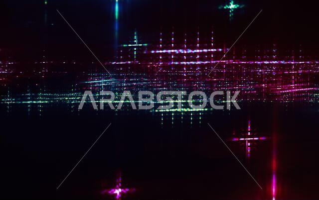 Abstract background photo with colorful lights, diffraction grating effect representation