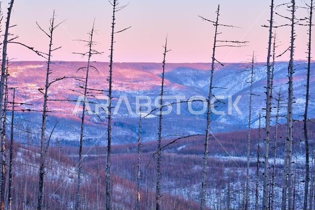 Sunset among the mountains on the road Lidoga-Vanino Khabarovsk territory