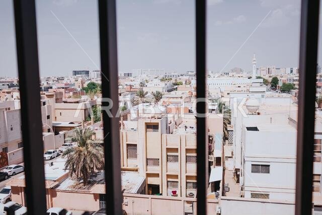 Middle East, window view of the city streets. Saudi Arabia, Riyadh.