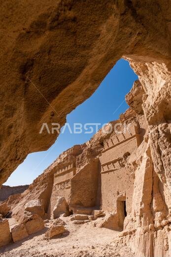 Nabatean tombs from inside a cave in Al Bad', Saudi Arabia