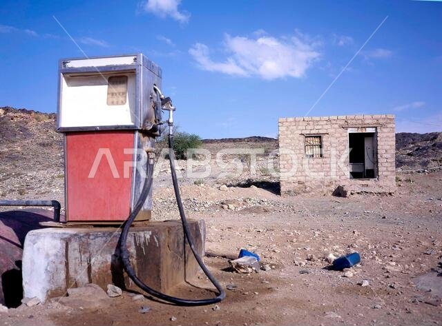 Gas station in the Arab desert, near the border between Saudi Arabia and Yemen