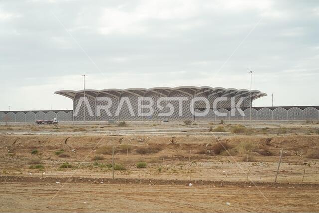Large train station in the middle of the dessert in Saudi Arabia