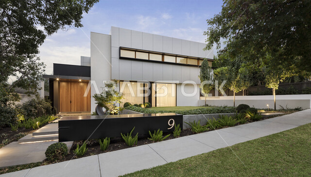 صورة لفيلا خارجية وحديقة أمام المنزل ثلاثية الأبعاد ، تصاميم عصرية و جذابة ، ديكورات رائعة ، تصاميم فخمة و جميلة ، شقق سكنية سياحية ، شاليهات سياحية