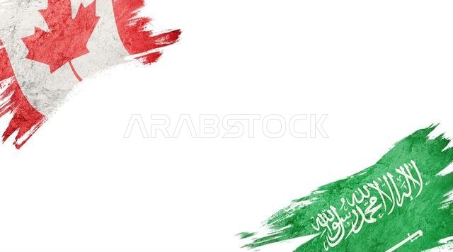 Flags of Canada and Saudi Arabia on White Background