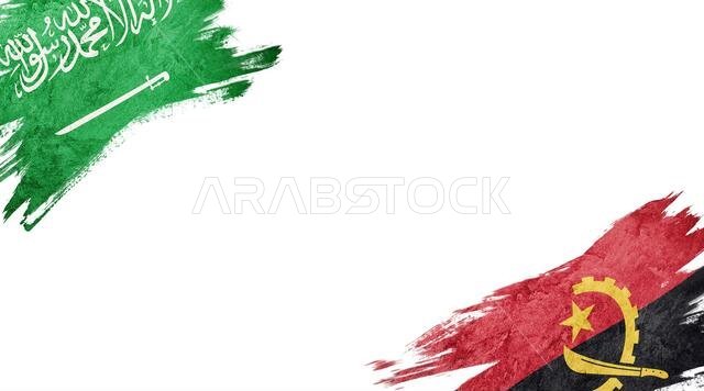 Flags of Saudi Arabia and Angola on White Background