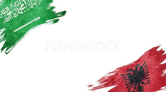 Flags of Saudi Arabia and Albania on White Background