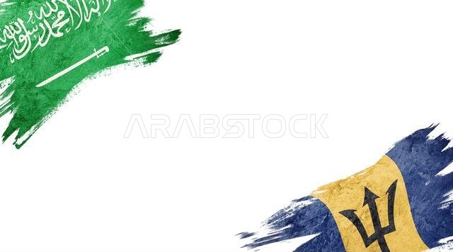 Flags of Saudi Arabia and Barbados on White Background