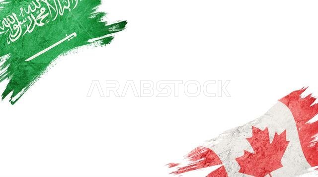 Flags of Saudi Arabia and Canada on White Background
