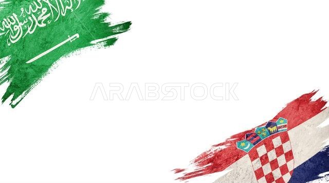 Flags of Saudi Arabia and Croatia on White Background