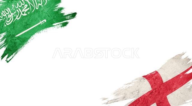 Flags of Saudi Arabia and England on White Background