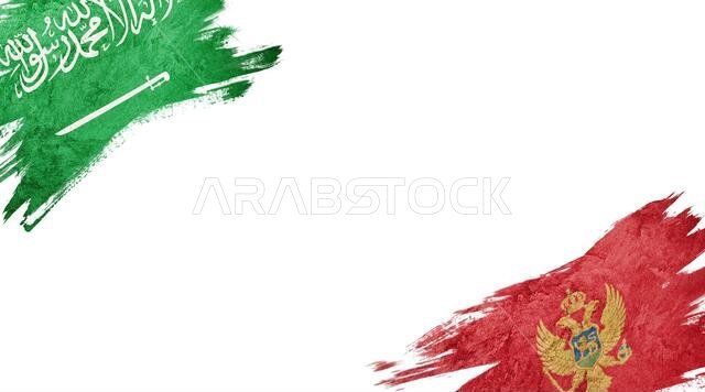 Flags of Saudi Arabia and Montenegro on White Background
