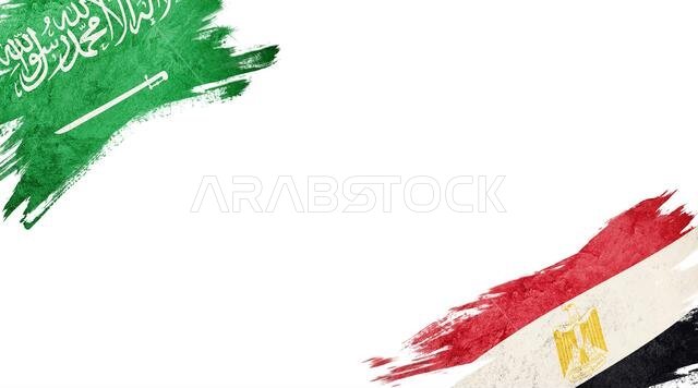 Flags of Saudi Arabia and Egypt on White Background