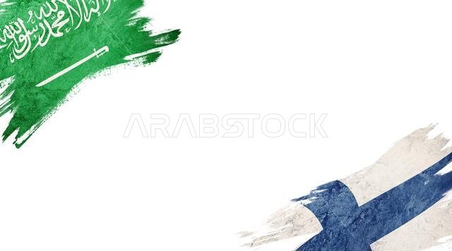 Flags of Saudi Arabia and Finland on White Background