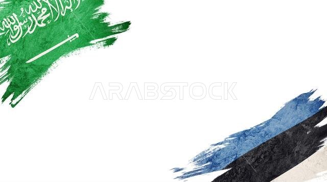 Flags of Saudi Arabia and Estonia on White Background